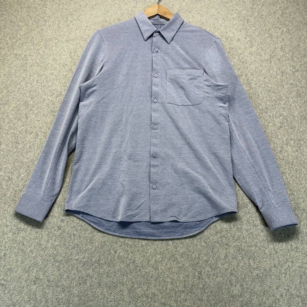 Lululemon Mens Button Up Shirt Blue Long Sleeve Stretch Pocket Small